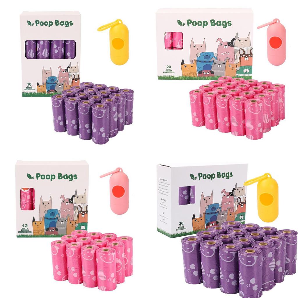 Degradable Pet Waste Bags With Strawberry Print For Outdoor Dog Walking And Cleanup