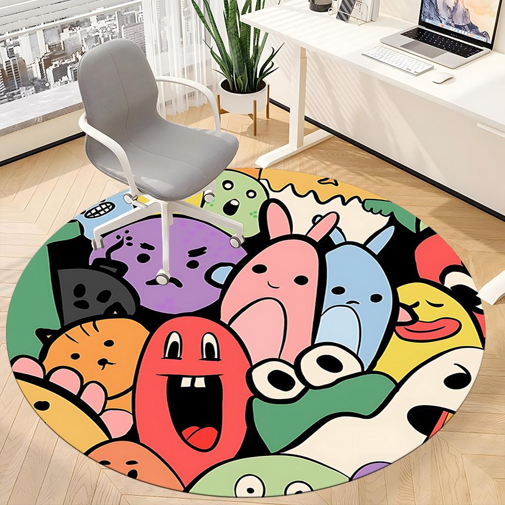 1pc Colorful Creatures Carpet, Round Non Slip Durable Large Size Office Carpet, Suitable for Office