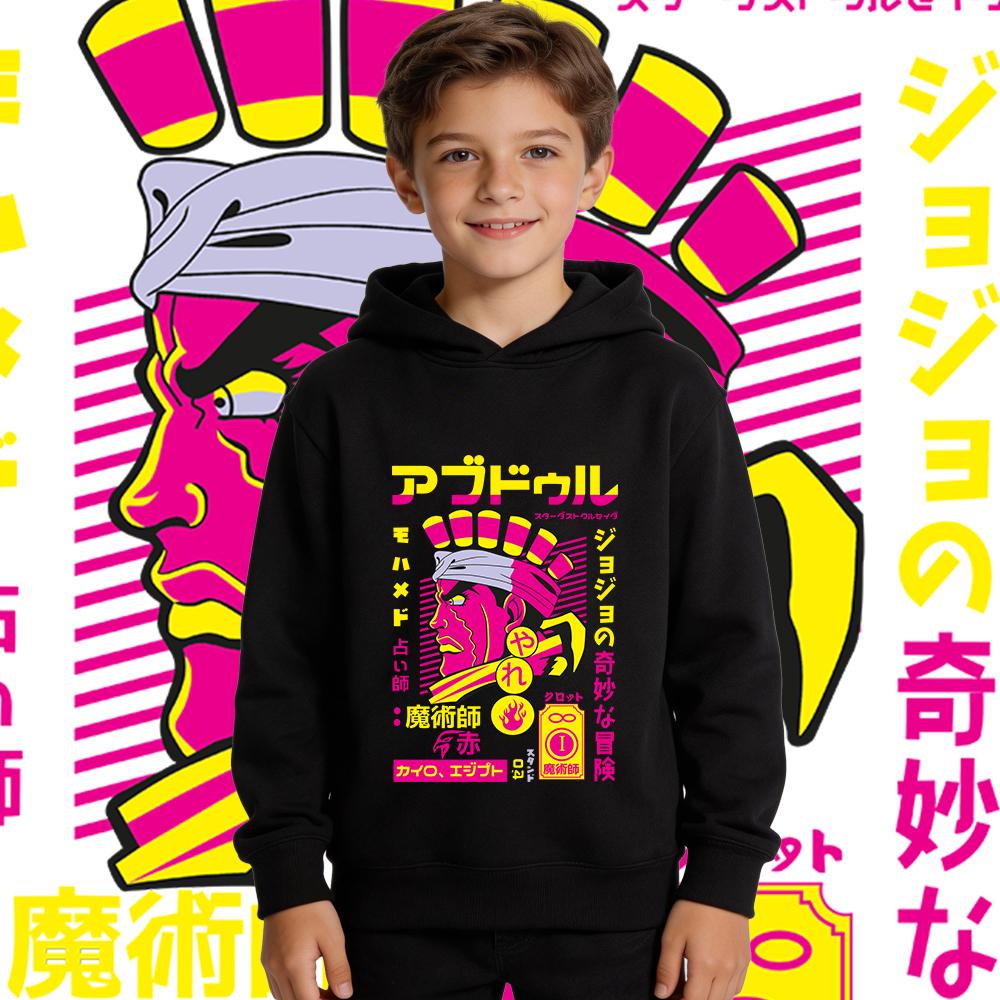 "JoJo's Bizarre Adventure" Muhammad Avdol Graphic Hoodie – fleece-lined and thickened for warmth; suitable for casual autumn and winter wear.