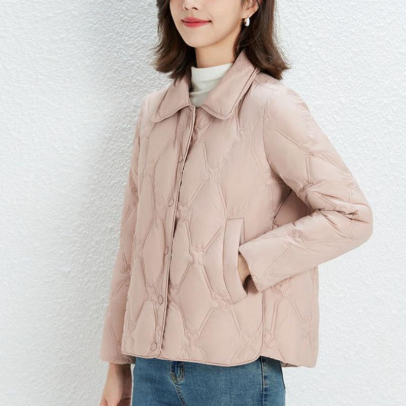 Minimalist Women's Pointed Collar Solid-Color Down Jacket - Short Fit Oversized Coat
