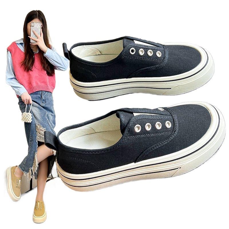 Chaussures de toile élastiques à semelle épaisse à une jambe 2025 été nouveau polyvalent respirant décontracté léger chaussure blanche chaussures de skate