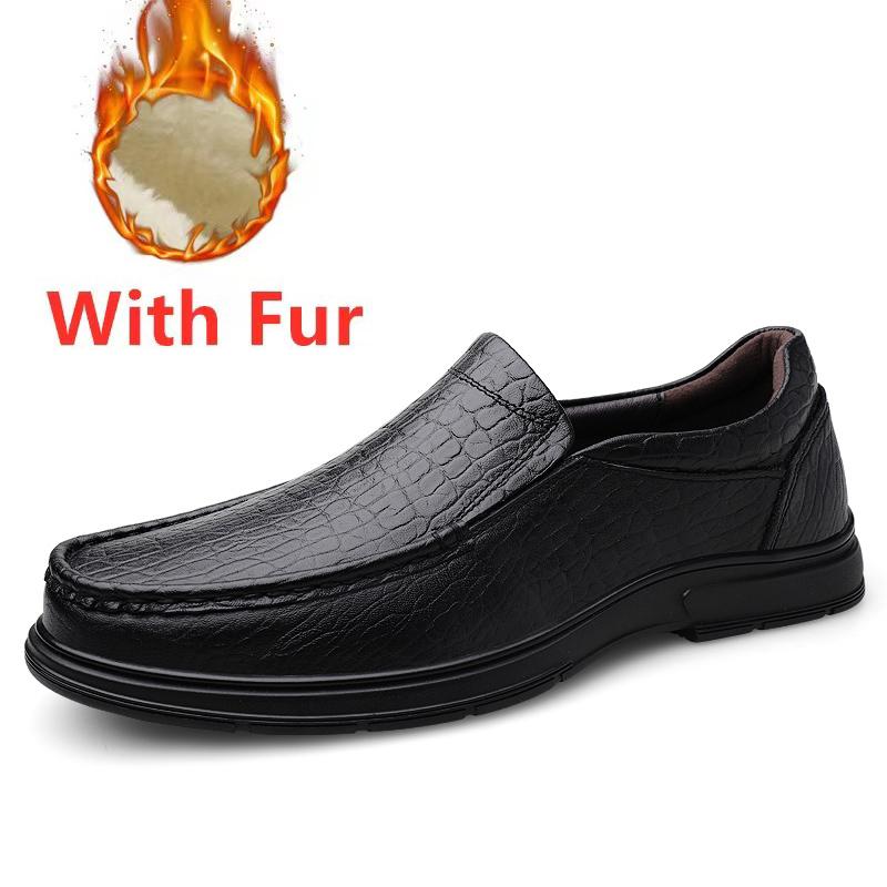 Genuine Leather Warm Plush Fur Driving Shoes Mens Handmade Loafers Top Quality Male Casual Shoes Moccasins Luxury Slip On Flats