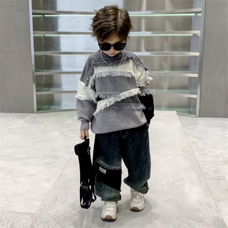 Spring Autumn Boys Sweater Coat Kids Tops Knitting Plus Thicken Cottons Pullover Teenagers Children's Clothing