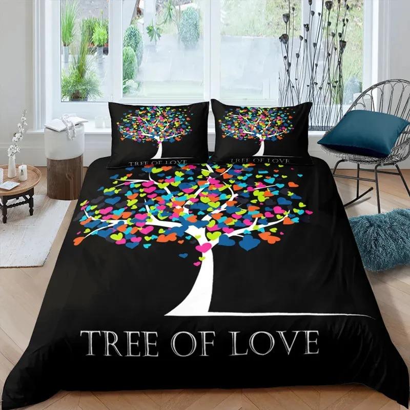 Tree of Life Duvet Cover King Botanical Branches Leaves Bedding Set Microfiber Psychedelic Mysterious Colorful Tree Quilt Cover