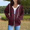 Sudadera con capucha para mujer, informal, de manga larga, con cremallera, estampado de lunares y rayas, ligera, para uso interior y exterior