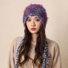 South Korea's New Mixed-color Tassel Handknitted Plush Strap Wool Hat Women's Warm Versatile Ear Hat