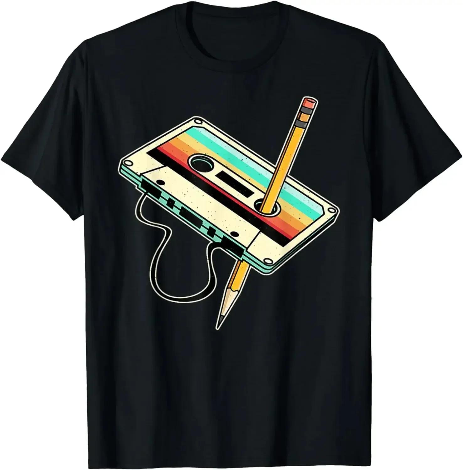 80s Cassette Tape Pencil Men Printed T-shirt 1980s Retro Vintage Throwback Music T-Shirt Men Clothing Vintage T Shirt Camisetas 4XL