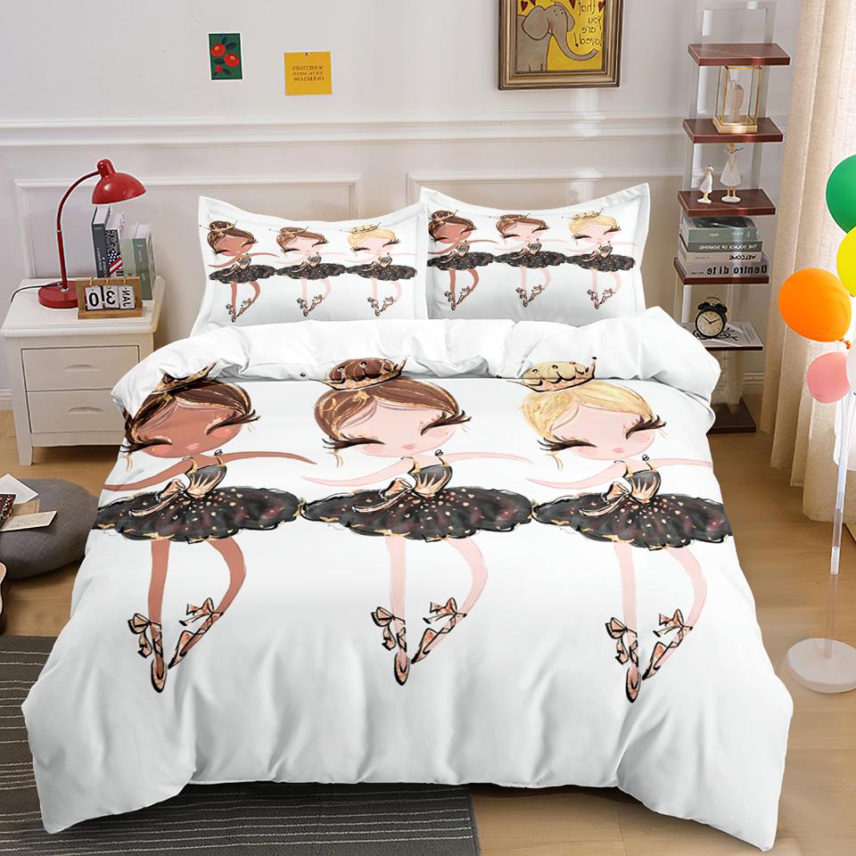 Cartoon Ballet Dancing Girl Duvet Cover Set Princess Style Twin Size Bedding Set Kids Girl Nordic Bed Cover Full Twin Queen King