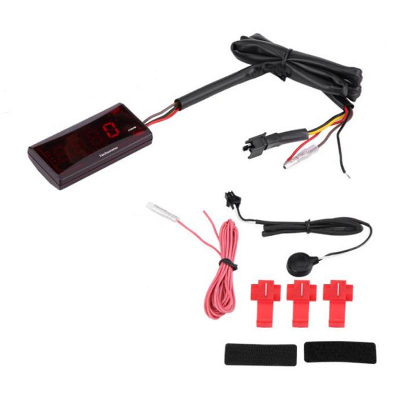 Motorcycles Mini Red Lcd Tachometer Gauge Tach Hour Meter 0~20000 Rpm Universal