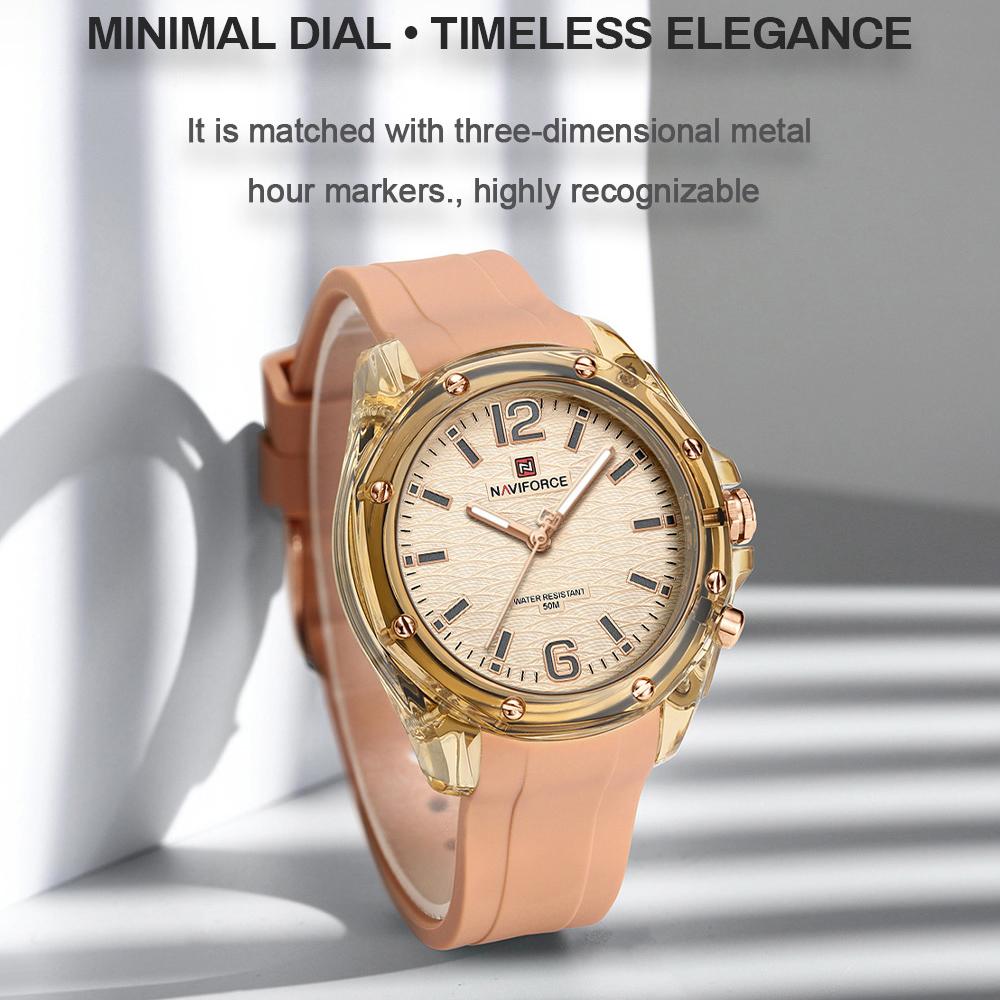 Naviforce Women's Simple Watch Quartz Movement Luminous Pointer Waterproof 50m Silicone Strap Lightweight Women's Girls Casual Fashion Watch NF6103