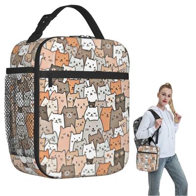 Cartoon Gray Kitten Pattern Insulated Lunch Bag for Women Children Portable Food Boxes Thermal Lunch Box Tote