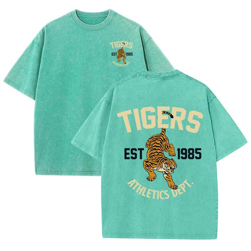 T-shirt Lavata Stampa Tiger Sportiva Forte Donna Estate Comoda Maglietta Lavata Casual Abbigliamento Corto Morbido Cotone Abbigliamento Unisex