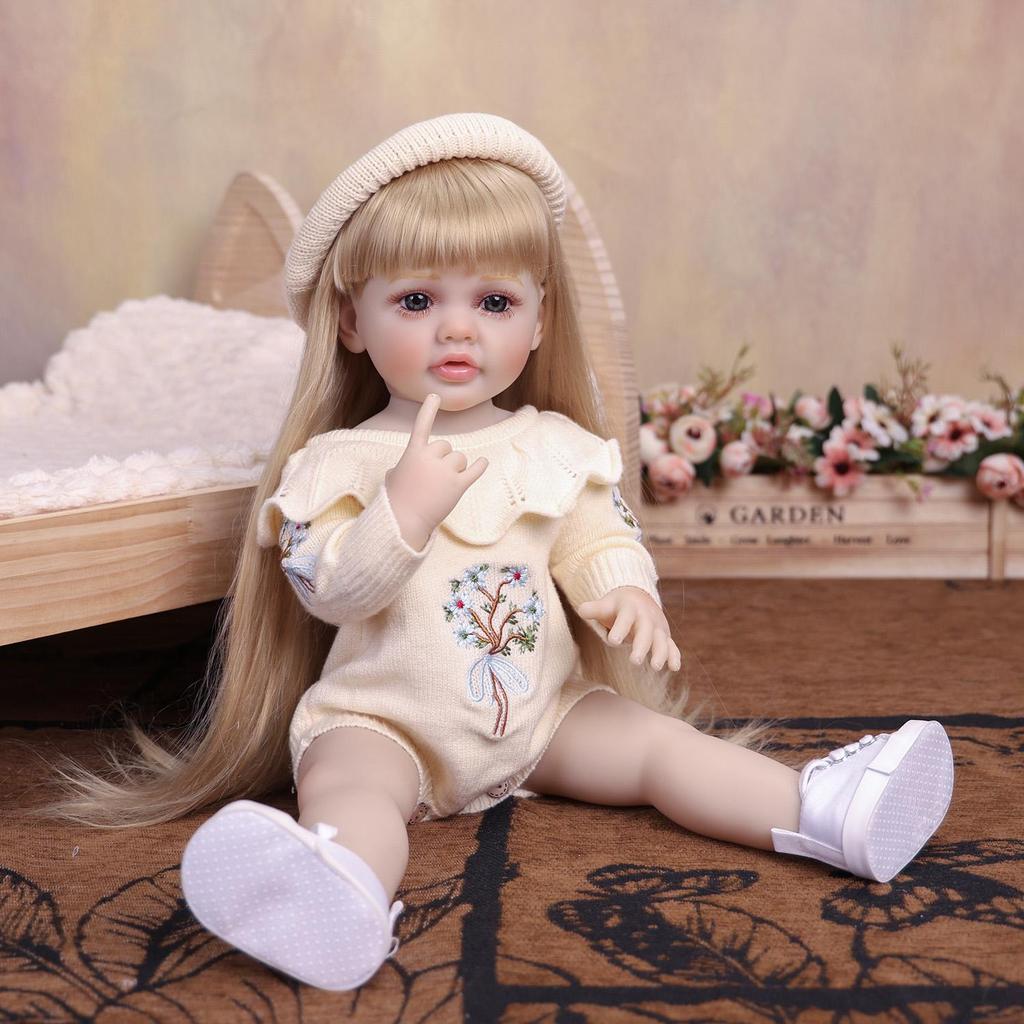 KEIUMI 55cm Reborn Girl Doll Full Silicone Vinyl Blonde Hair Newborn Baby Doll Toy Christmas Gifts Early Educational Playmate