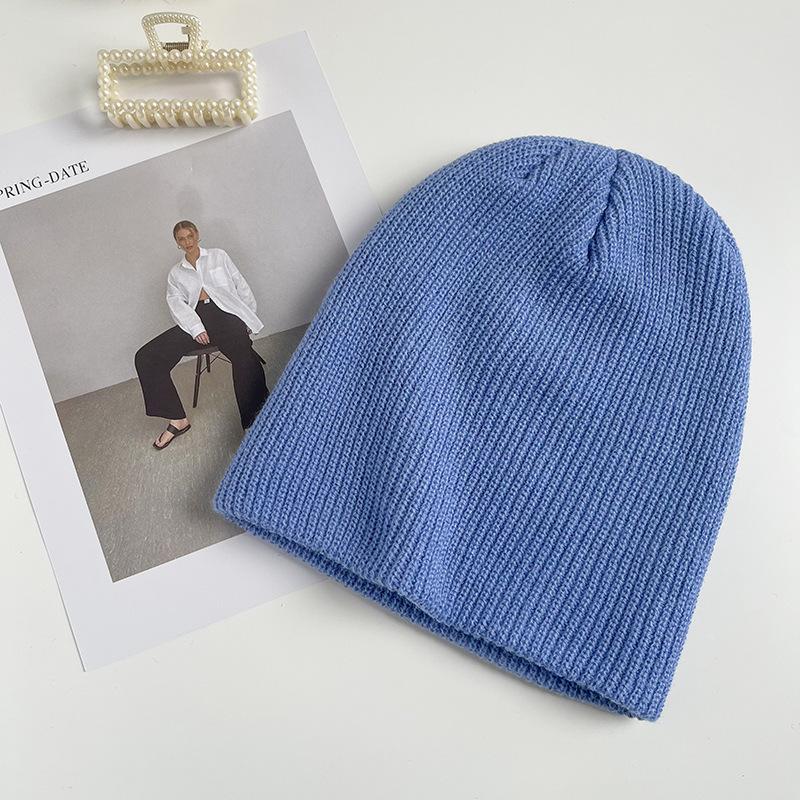 White Knitted Hat Women's Autumn and Winter Tide Fashion Versatile Solid Color Big Head Circumference Wool Pullover Hat Confinement Cold Hat