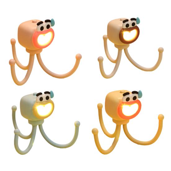 Cartoon Octopus Desk Lamp with Phone Stand Warm Glow Night Light DIY Poseable Decor Unique Funny Gift for Kids Adults