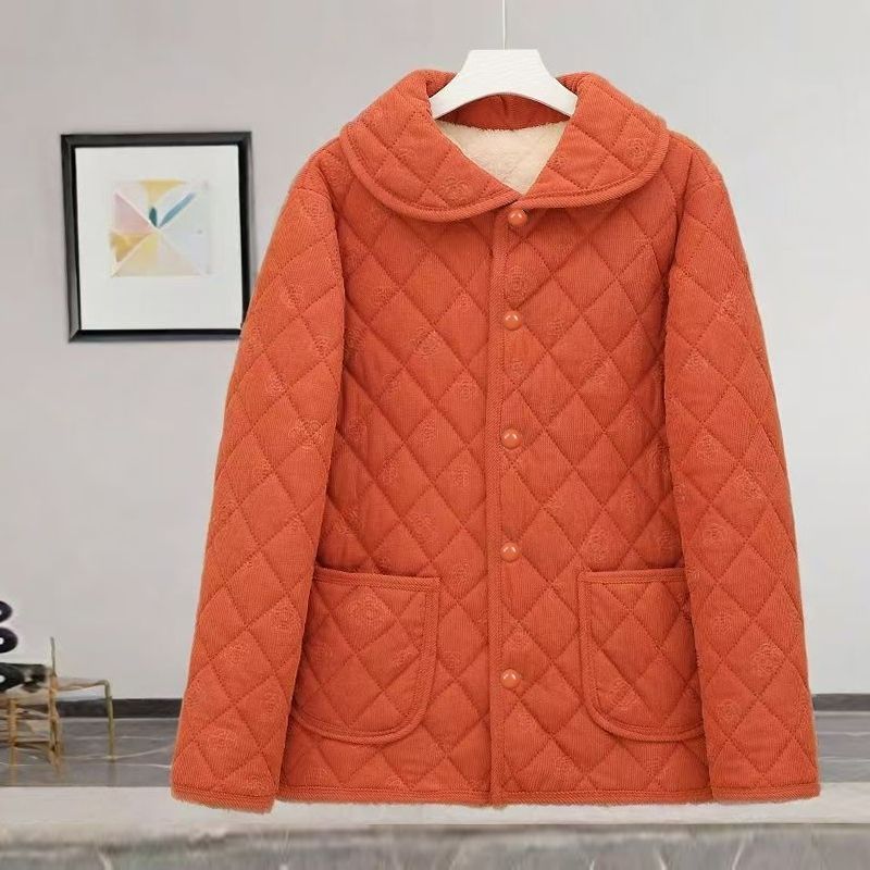 Winter lockere warm gefütterte Fleecejacke für Mütter mittleren und höheren Alters Stilvolle verdickte Baumwolljacke Damen Herbst- und Winter-Baumwolljacke