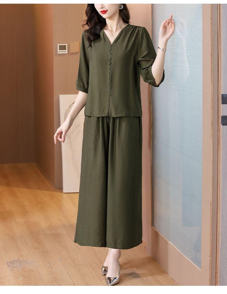 2025 Women's Retro Fashion Casual Two-Piece Set: Top & Wide-Leg Pants