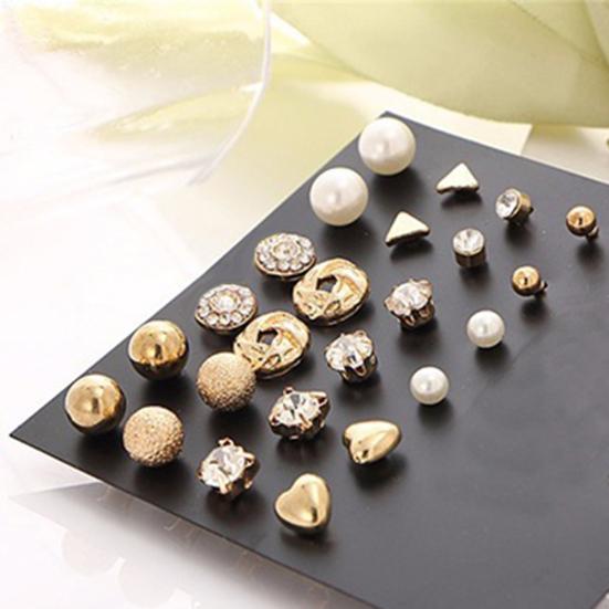 12 Pair/Set Imitation Pearl Heart Love Crown Triangle Stud Earring Lady Jewelry