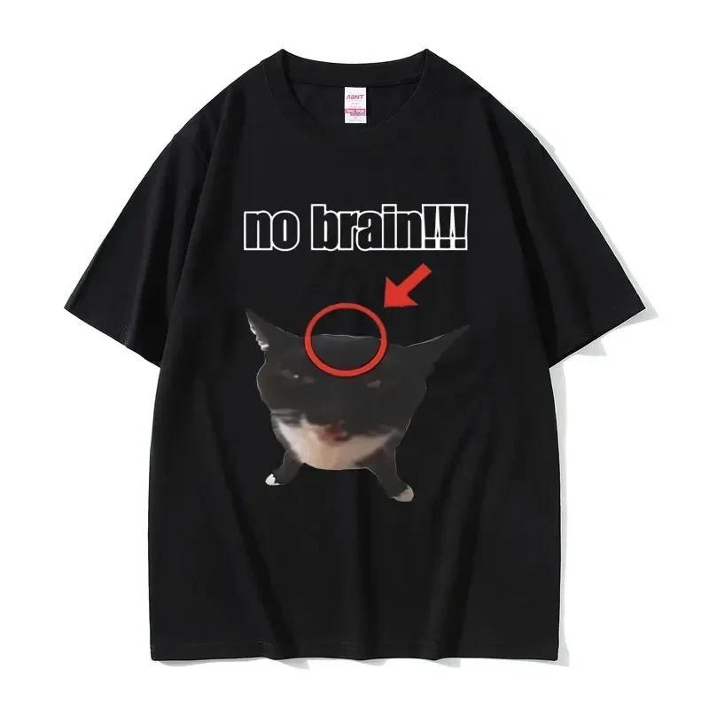 Women Funny Cat No Brain Graphic Print T Shirts Women Joke Humor Cute Kawaii T-shirts Women Casual Tees Short Sleeve