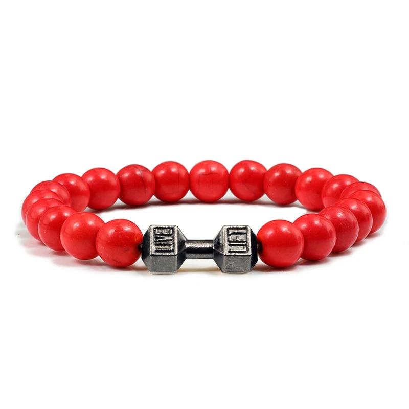 High Quality Men Beaded Bracelet Natural Black Lava Stone Dumbbell Charm Bracelets Energy Fitness Barbell Fashion Women Jewelry