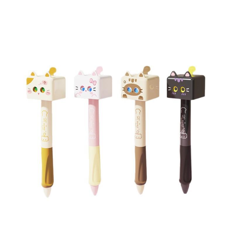 Kawai Stationery Cube Paipai Changing Face Kitten Fun Decompression Creative Press Pen 0.5 Quick Drying Gel Pen Office Lovely