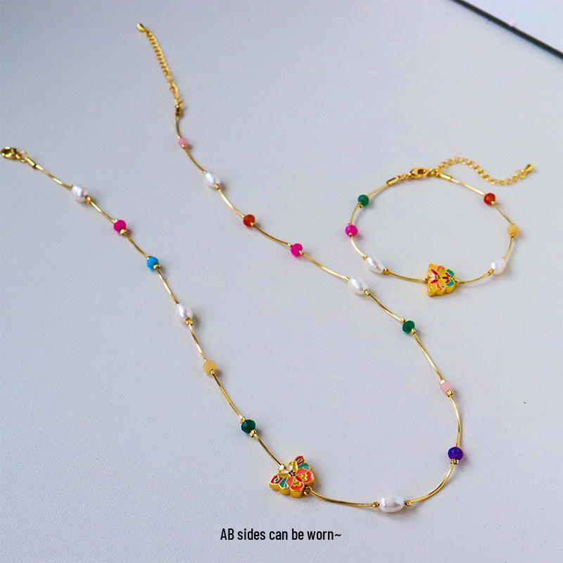 

Elegant Freshwater Pearl Butterfly Necklace - Women s Versatile Clavicle Chain