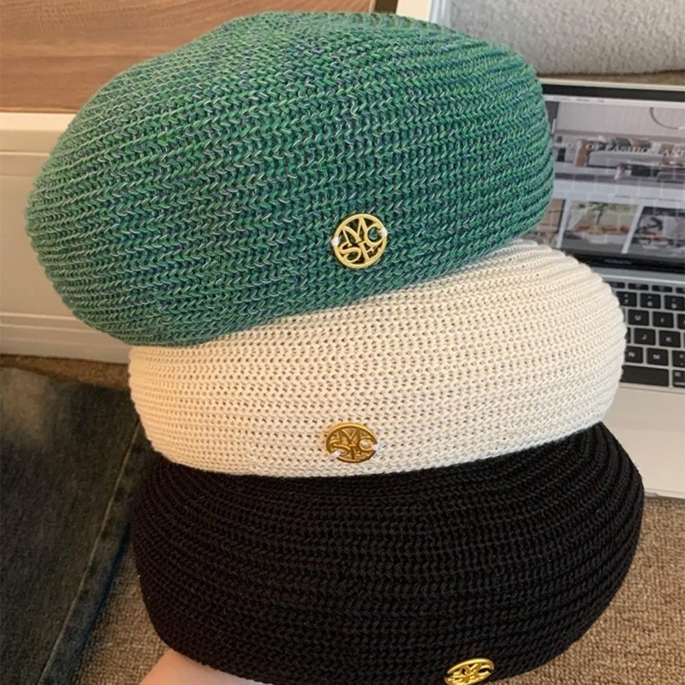 Y2k Painter Berets Thin Beanie Cap Retro Hollow Knitted Beret  Girls