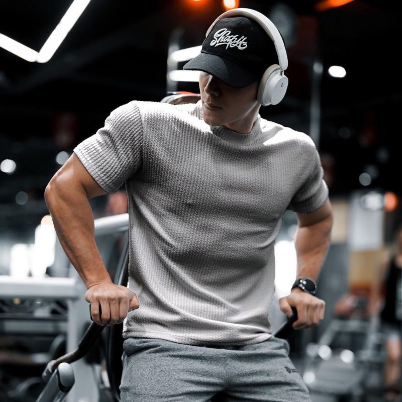 Men s Summer Quick-Dry Elastic Sports T-Shirt XXL светло-серый