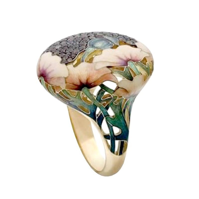 Milangirl Creative ring female European and American Retro color enamel ring exaggerated flower ring jewelry