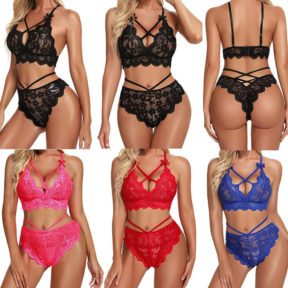 Sexy Lingerie 2-teiliges Set für Damen BH Höschen Spitze Transparent Unterwäsche