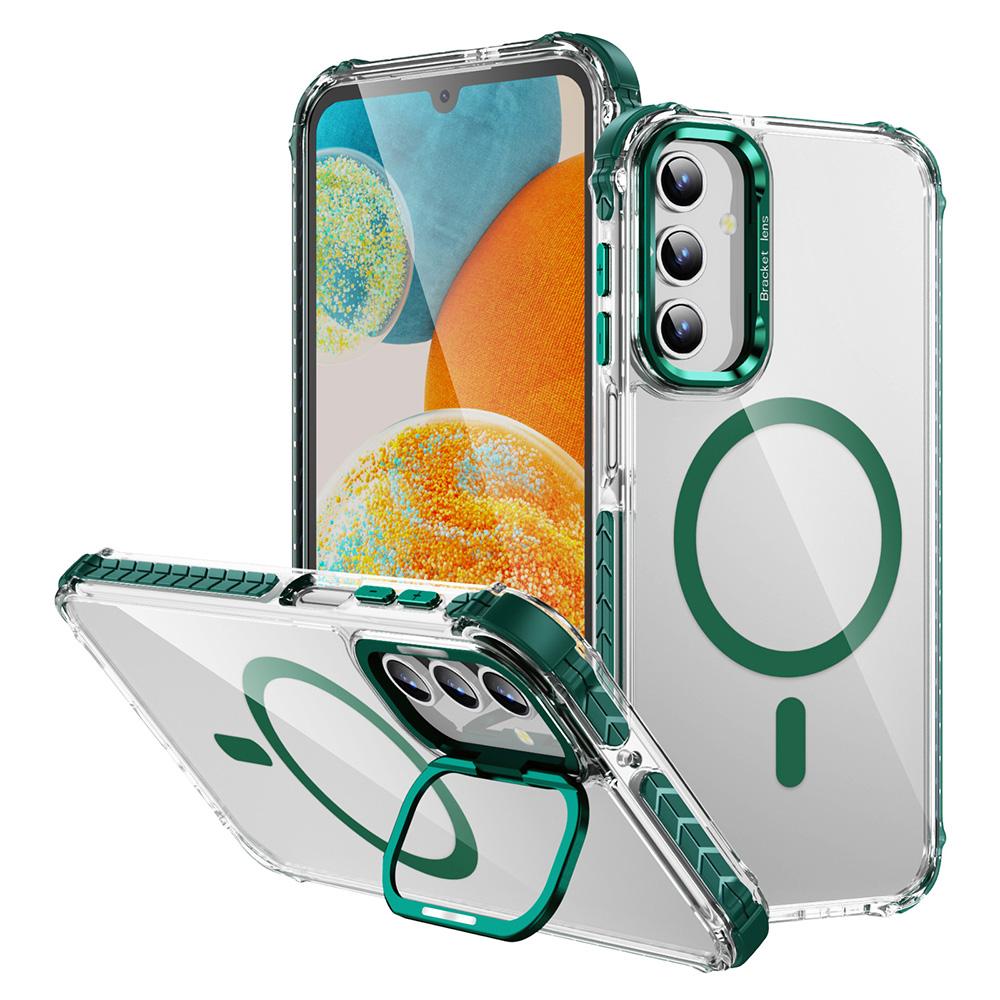 For Samsung Galaxy S24 Clear Phone Case with Lens Kickstand Cover Compatible with MagSafe