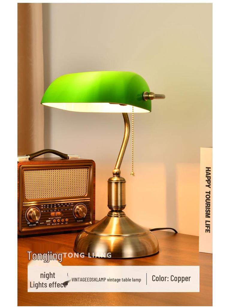 Vintage Green Banker Desk Lamp: Eye-Caring Bedside Light Inspired by Old Shanghai
