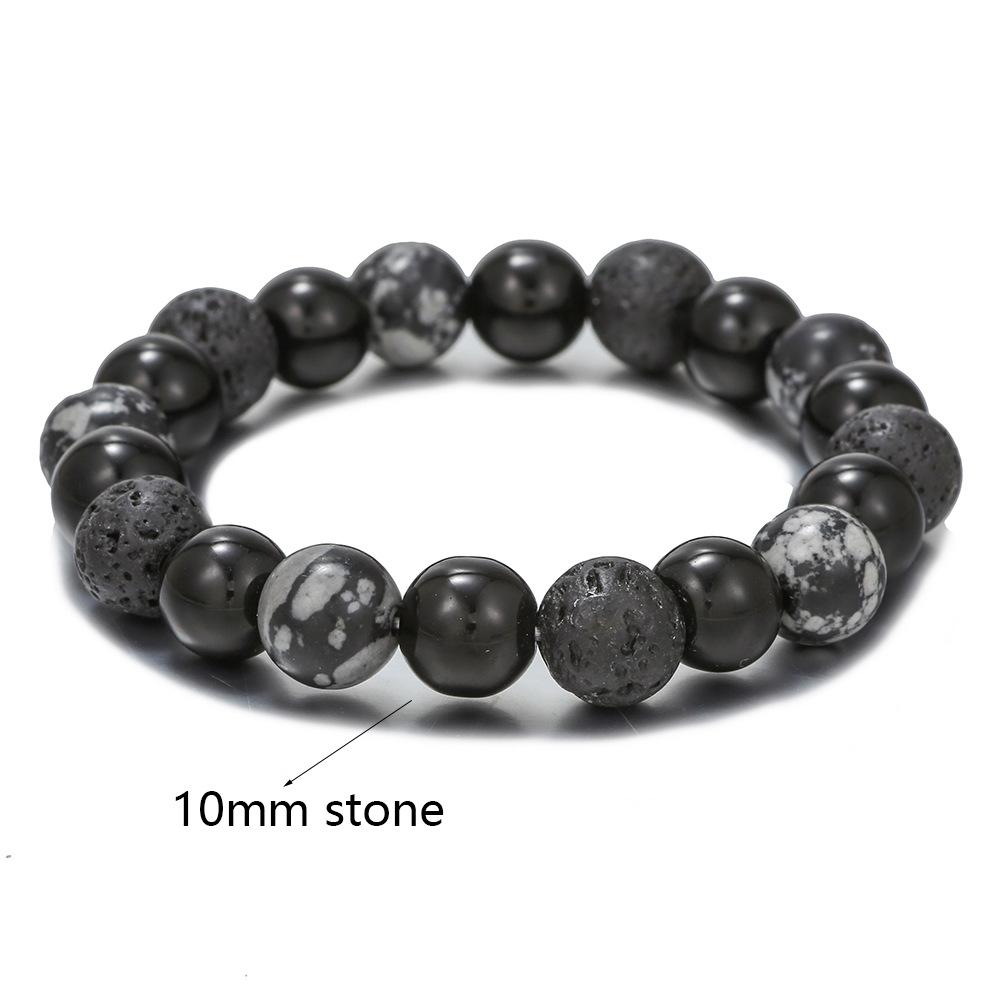 Handmade Natural Volcanic Stone Snowflake Stone Bead Bracelet Men's Retro 10/8mm Elastic Bead Couple Bracelet
