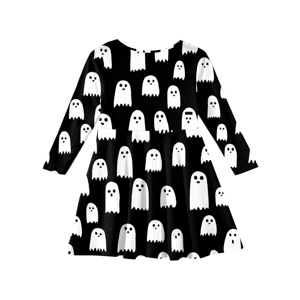 Girls' Summer Princess Dress Halloween Day- Long Sleeve A-Line T-Shirt Dress