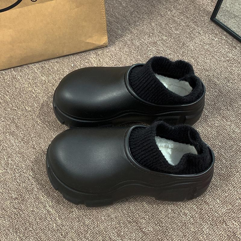 

Новые хлопковые тапочки на платформе женские осенне-зимние бархатные теплые нескользящие водонепроницаемые туфли короткие угги универсальные хлопковые туфли 40-41 (suitable for 39-40 feet) чёрный