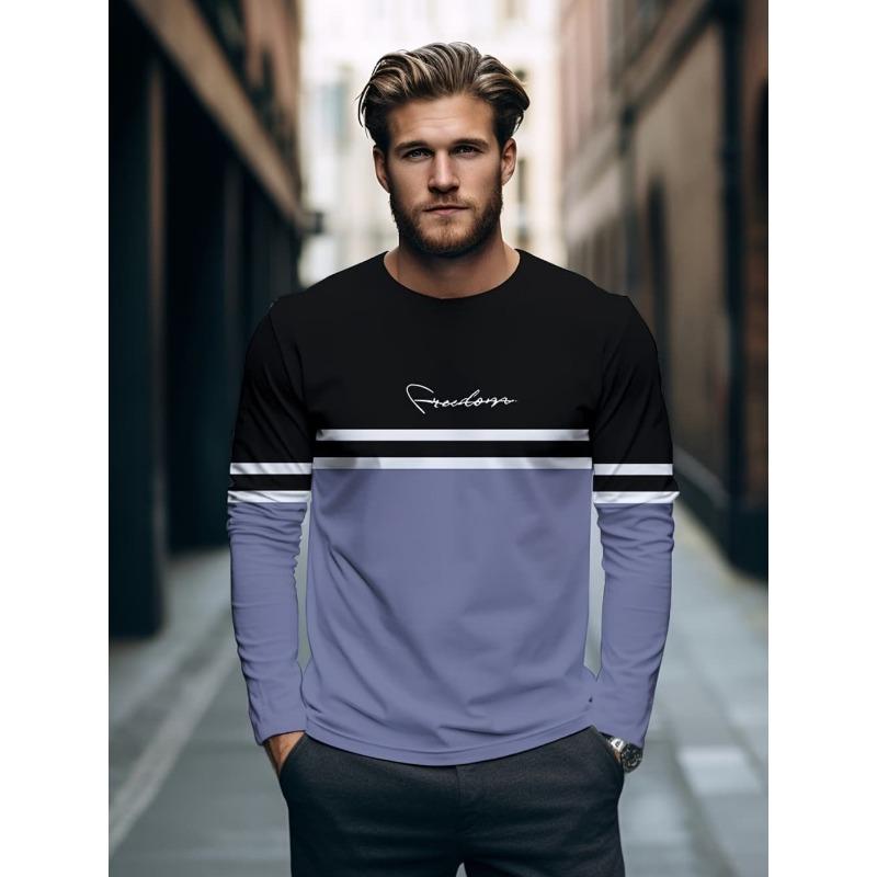 Herren T-Shirt Mode Colorblock 3D Druck Tee Outdoor Laufen Fitness Sport Langarm Herbst Lässig Rundhals Locker Atmungsaktiv Oberteil