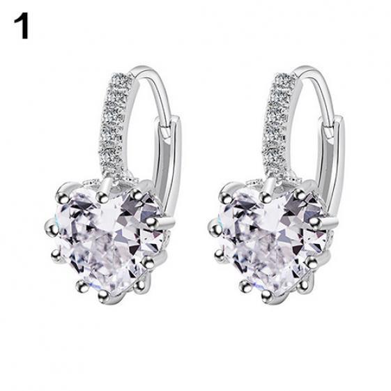 Kvinnor Elegant Söt Glänsande Kärlek Hjärta Rhinestone Inläggningar Ear Studs Hoop Örhängen