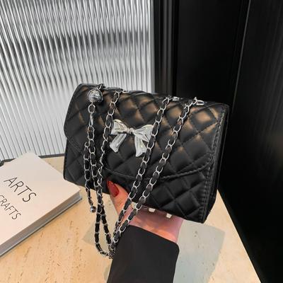 New Textured Foreign Style Bow Small Square Bag Chain Bag Women's 2024 Summer Casual Personality Shoulder Messenger Bag