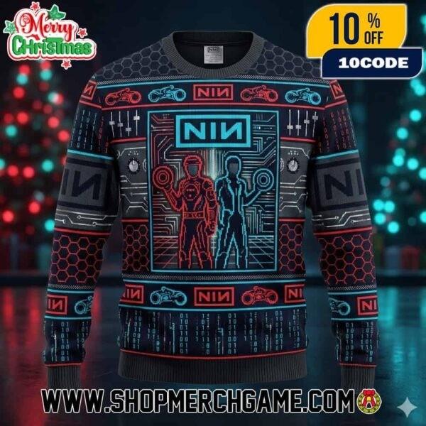 

Nine Inch Nails x Tron Ares Lightcycles Binary Code Ugly Christmas Sweater All Unisex T-Shirt S