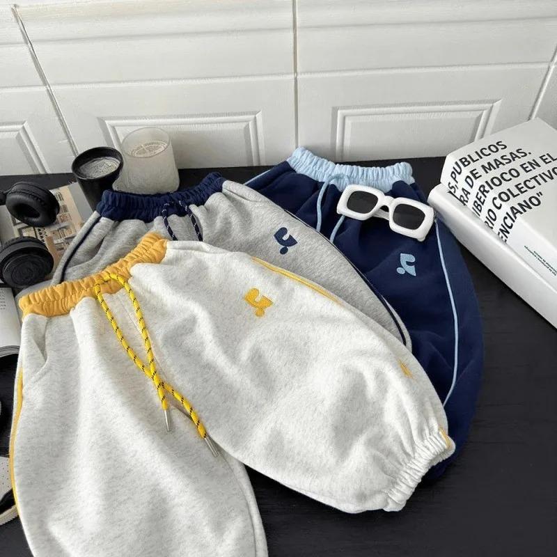 Boys Sweatpants Children Autumn Sport Casual Trousers Embroidered Girls Elastic Waist Versatile Pants