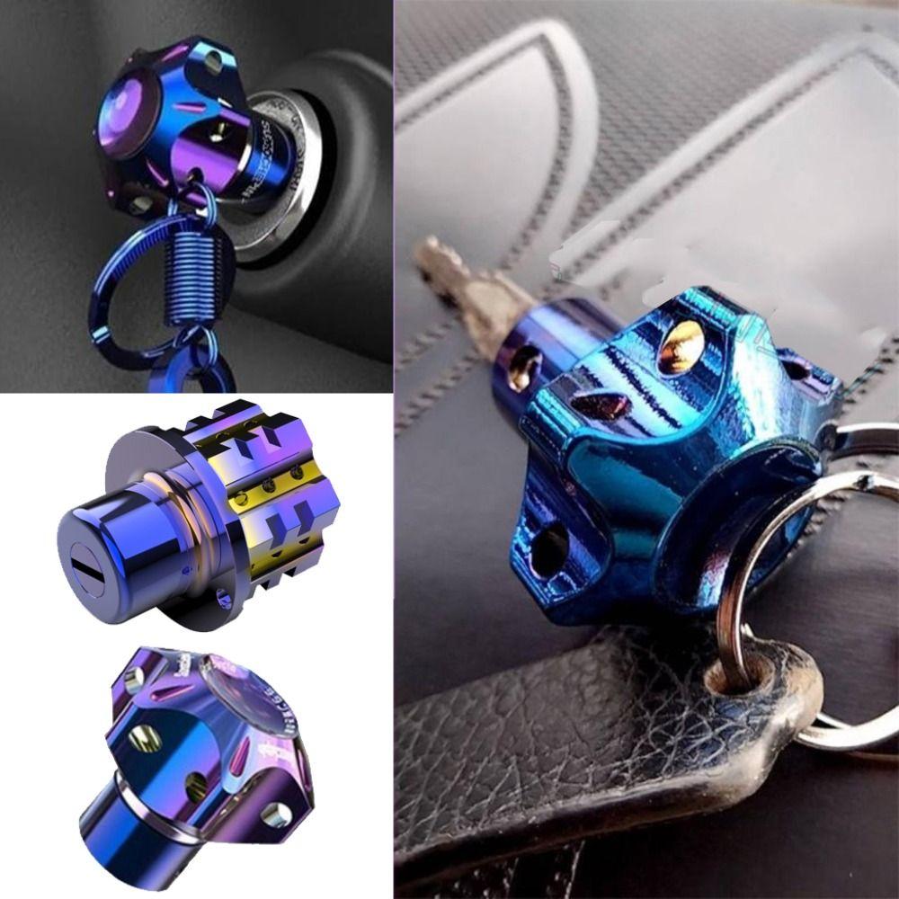 Burn Blue Aluminum Keychain Pentagonal Hexagon DIY Key Cover Key Bit Tip For Motorcycle Car ATV