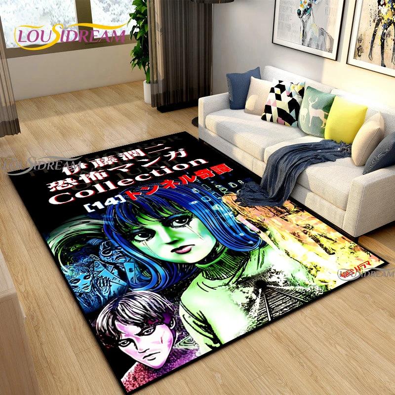 Junji Ito Art Fear Carpet for Living Room Bedroom Table Decor Yoga Area Rug Kitchen Kid Un-slip Floor Mat Alfombra Birthday Gift