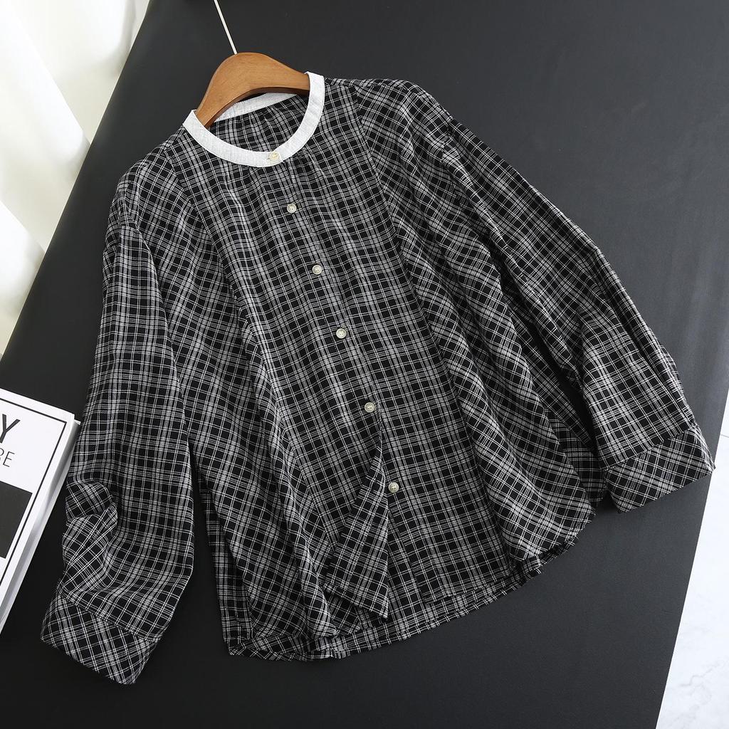 Women's Plaid Cotton Long-Sleeve Top - Slimming & Age-Reducing, Spring/Autumn Collection 2026