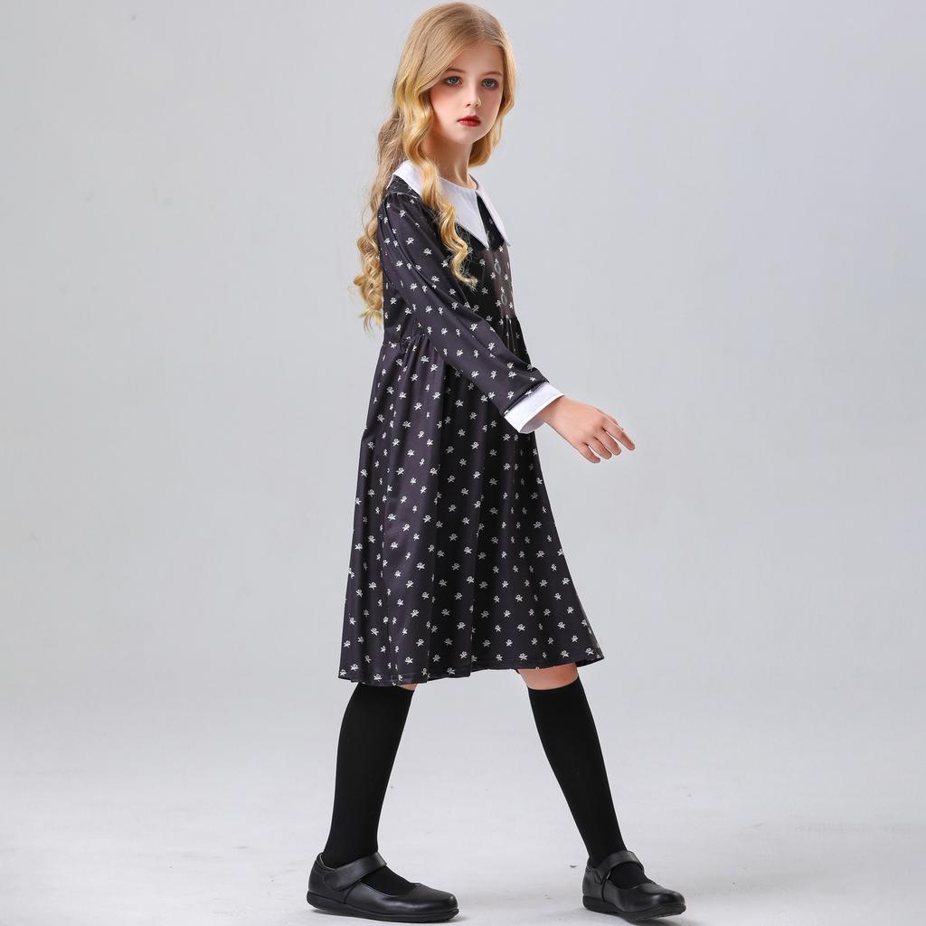 Halloween Cosplay Wednesday Adams Cosplay Girl Black Dress Dress Performance Dress