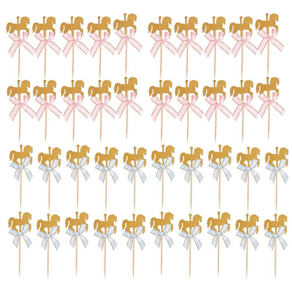 40Pcs Cake Topper for Shower Carousel Horse Theme Party Cake Decor Suitable for Dance Party Proposal Baking Topper