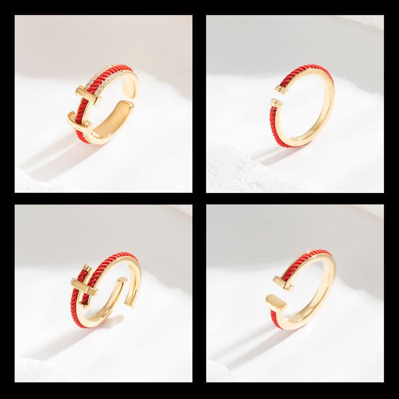 Chinese Christmas Red String Open Ring - Minimalist Advanced Sense Benmingnian Index Finger Band
