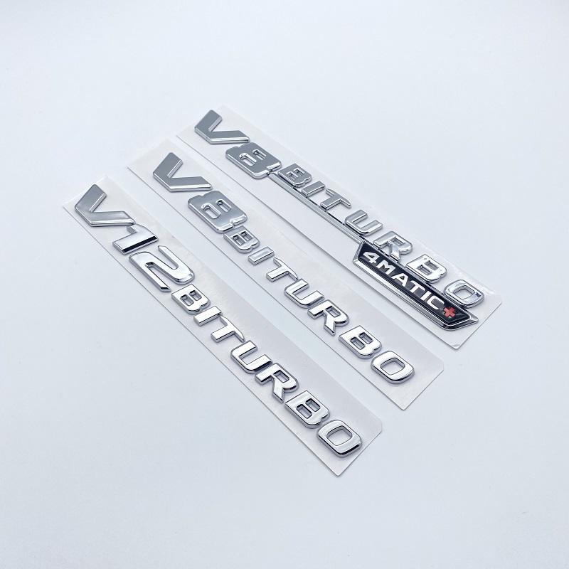 CXGSL1 Letter Emblem for Mercedes Benz AMG V12BITURBO V8 BITURBO 4MATIC+ Car Styling Fender Logo Sticker Chrome Black Red