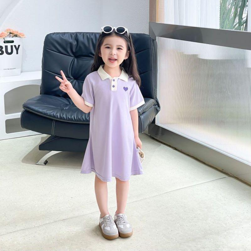 Girl Polo Dress Summer Girls Casual Pure Color Polyester Breathable