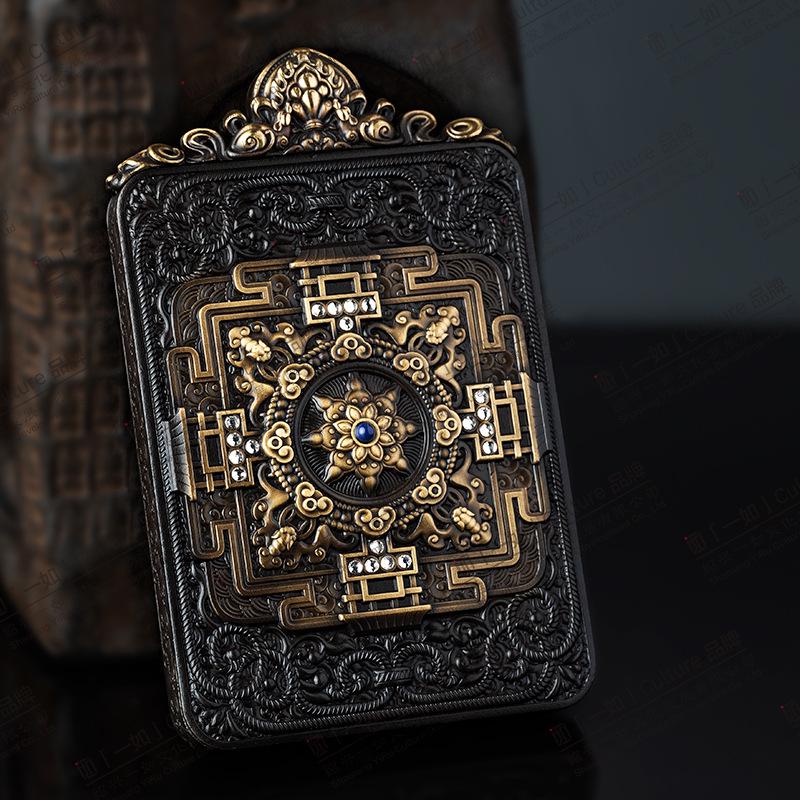 Auspicious Mandala Thangka Pendant: Genuine Treasure Spitting Series, Large 5x7 Box for Car or Gau Display.