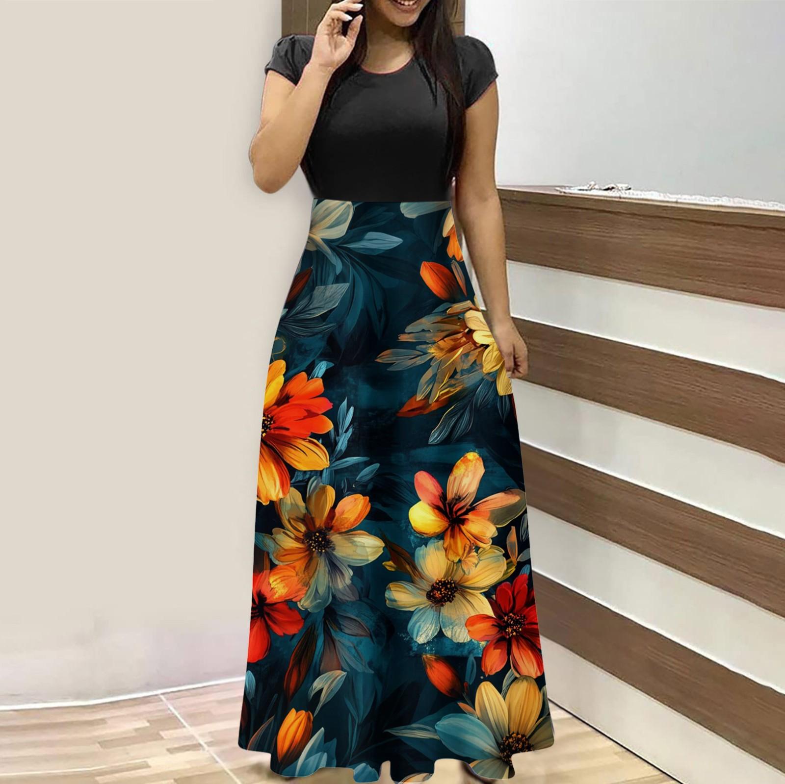 

Женская мода повседневные свободные принтованные платья с круглым вырезом и коротким рукавом длинные платья с коротким рукавом длинные платья XL жёлтый